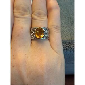 Unique Artisan style silver and Amber ring Sz 8